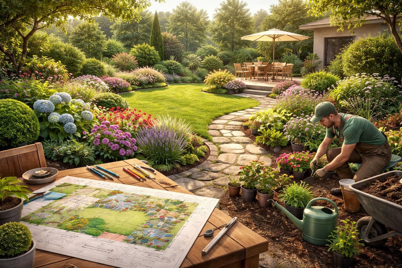 apprenez les étapes essentielles pour créer un jardin paysager harmonieux et concevez votre plan extérieur personnalisé facilement.